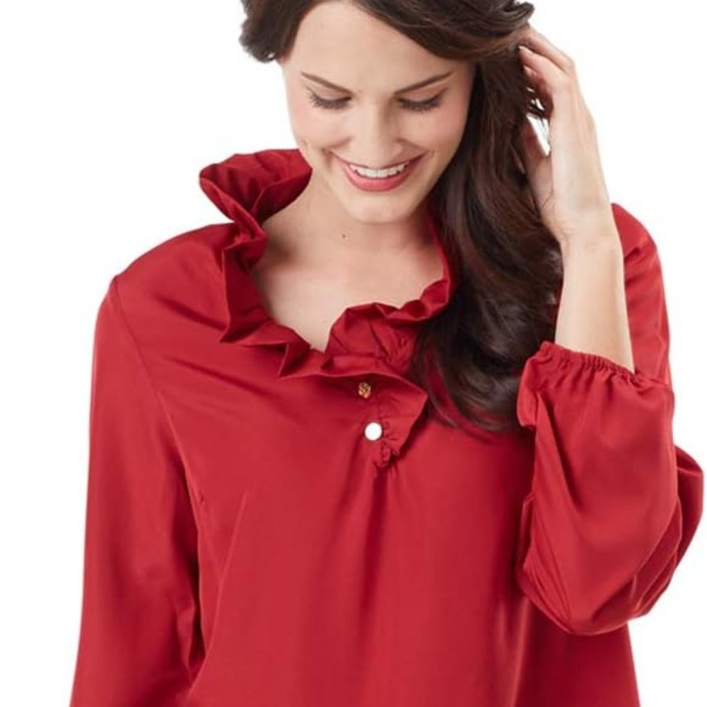 Mud Pie Women's Whitney Ruffle Neck Tunic, Burgundy Red, Size XS, NEW w Tag